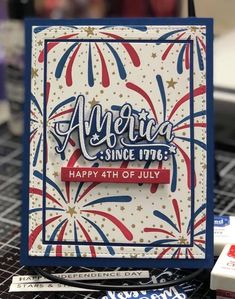 a fourth of july card made with stampin's fireworks and the word america on it