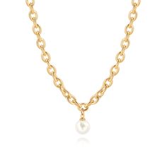 PRICES MAY VARY. ♥Design♥: Dainty chain link necklace with 10mm white pearl. The pendant necklace is made of environmental 18k gold plated cable chain & shell pearl, good workmanship ensures high quality and good sheeny, protecting you from an allergy or skin irritation. Nickel-free, hypoallergenic and allow you to wear them every day. Simple and stylish pearl pendant necklace, great deal for the price. ♥Size♥: The cable chain has a suitable length of 16 inches, and a width of 6mm, which is weig Chunky Gold Necklace, Tiny Pearl Necklace, Chunky Gold Necklaces, Short Pendant Necklace, Gold Collar Necklace, Pearl Collar, Coin Pendant Necklace, Toggle Necklace, Dainty Gold Necklace