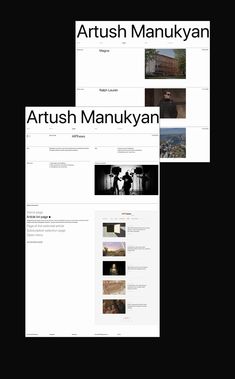 three different screens with the words artush manukyann in black and white