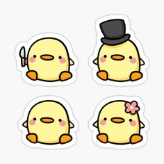 four stickers with different types of cartoon animals wearing hats and bow ties, one has a