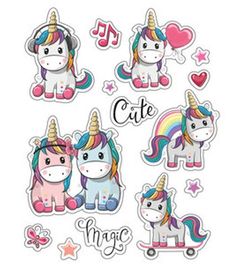 stickers with unicorns and hearts on them