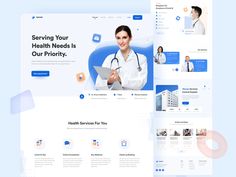 the website design for health services, including an image of a woman in white lab coat and