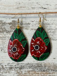 Hand painted Dangle Earrings Cute Hand Painted Dangle Earrings, Hand Painted Red Dangle Jewelry, Artsy Hand Painted Dangle Earrings, Hand Painted Multicolor Dangle Earrings, Red Hand-painted Dangle Earrings, Wood Dangle Earrings, Diy Earrings Polymer Clay