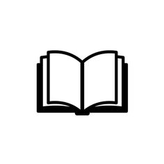 an open book on a white background with the word's logo in black and white