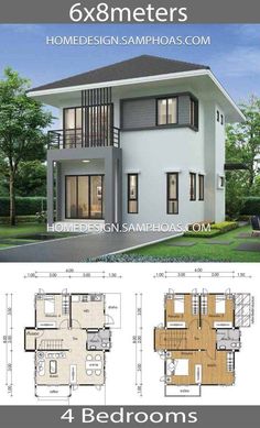 four bedroom house plan with floor plans and measurements