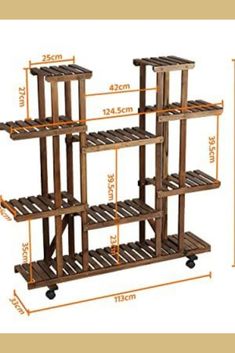 a wooden shelf with four shelves and measurements