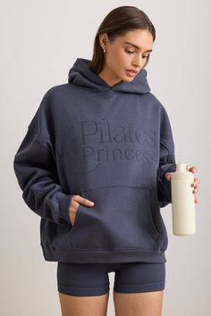 Oversized Hooded Sweatshirt in Slate Pilates Set, Black Backless Dress, Pull Oversize, Pilates Princess, Cotton Jersey Fabric, Sport Bra Top, Oversized Pullover, Oversized Hoodie, Mini Shorts