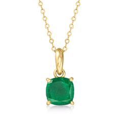 Ross-Simons - 1.60 Carat Emerald Pendant Necklace in 10kt Yellow Gold. 16". Canaria fine jewelry. Perfect for everyday wear, these genuine 10kt gold wardrobe essentials are fashionable, fun and designed to last a lifetime. Strong and durable, our collection of gold classics is always a great value. Add a splash of color to your style with this verdant 1.60 carat square cushion-cut emerald pendant necklace. Set in polished 10kt yellow gold and suspended from a cable chain with a 2" extender. Spri Gold Wardrobe, Emerald Pendant Necklace, Emerald Necklace Pendant, Emerald Birthstone, Detailed Necklace, Emerald Pendant, Emerald Color, Natural Gold, Emerald Necklace