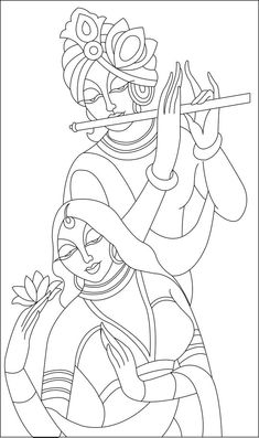 Radhakrishna Outline Drawing, Biryani Pot Painting, Indian Drawings Easy, Canvas Painting Outline, Radha Krishna Outline Drawing, Indian God Drawing Easy, Pichwai Paintings Outline, Mahandi Desgin Easy Front Hand, Unique Drawings Creative