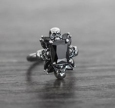 Afro Jewelry, Engagement Ring Sapphire, Skull Wedding Ring, Gothic Engagement Ring, Gothic Ring, Edgy Jewelry, Black Stone Ring, Ring Sapphire, Goth Jewelry