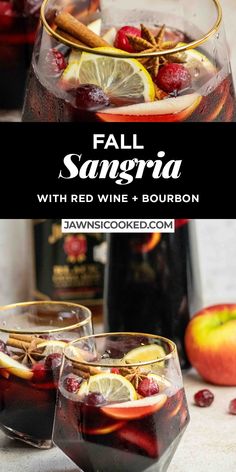 fall sangria with red wine, bourbon and cranberries is an easy holiday drink