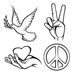 peace and love symbols in black and white