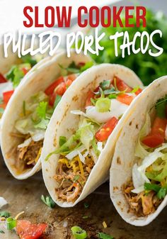 slow cooker pulled pork tacos with lettuce and tomatoes