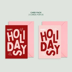 two greeting cards with the words happy holidays on them