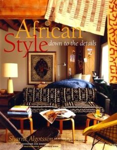 an african style living room is featured in this book cover image with chairs and lamps