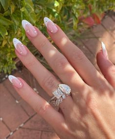 Short Almond French Tip Nails With Rhinestones, Elegant Acrylic Nails Classy Almond, French Tips Wedding Nails, Wedding Nails With Diamonds, Coffin French Tip With Rhinestones, Pink And White French Tip Nails With Rhinestones, Dainty Black Nail Designs, French Tip W Diamonds, Simple French Acrylic Nails