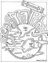 a black and white drawing with the word pop in it's center, surrounded by various