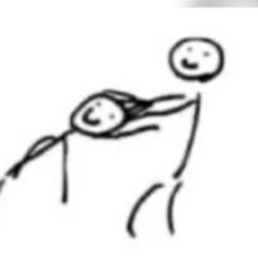 a drawing of a person holding onto another person's head with their arms and legs