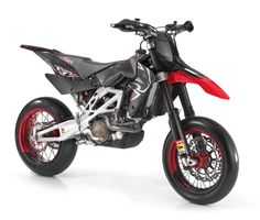 a black and red dirt bike on a white background