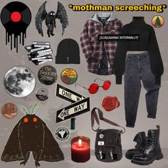 Mothman Aesthetic Outfit, Paranormal Investigator Aesthetic Outfits, Mothman Inspired Outfit, Cryptic Outfit, Mothman Outfit, Ghost Hunter Aesthetic Outfit, Mothman Oc