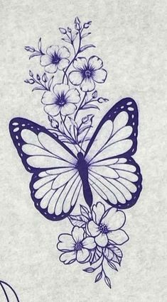 a drawing of a butterfly with flowers on it's back and the letter d