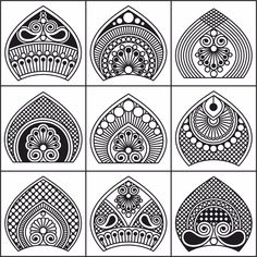 six different designs in black and white, each with an intricate design on the front