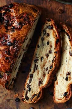 sliced loaf of bread with raisins and chocolate chips