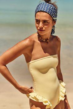 Belle The Label Margot One-Piece Swimsuit | Free People Yellow Two Piece Swimsuit, Free People Swimwear, One Piece Bathing Suits, Bathing Beauty, Dream List, Strapless Swimsuit, Quoi Porter, Fall 24, Vacation Pictures