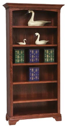 Amish Stockton Bookcase Cherry Bookcase, Wood Office Furniture, Brown Bookcase, Bookcase Ideas, Oak Bookshelves, Plywood Siding, Book Cases, Raised Panel Doors, Solid Wood Shelves