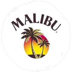 a white circle with the word malbu and two palm trees in front of it