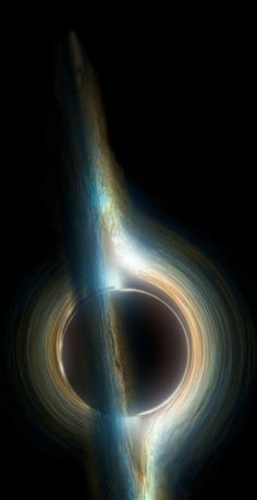 an artist's impression of a black hole in the sky, with light swirling around it