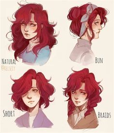 four different types of red hair with the words short, short and long on them