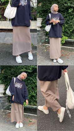 Crewneck Outfit Hijab, Denim Skirt Outfit Hijab, Mix And Match Outfits Hijab Casual, Ootd Crewneck Oversize Hijab, Ootd Syari Casual, Ootd Hijab Syari Casual, Kampus Ootd Hijab, Skirt Outfits Hijab