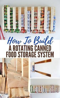 how to build a rotating canned food storage system with wooden pallets and wood crates