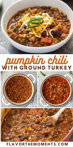 pumpkin chili with ground turkey is an easy and delicious dinner that's ready in under 30 minutes