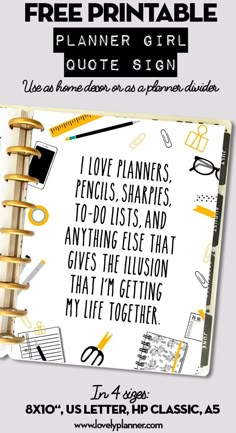 an open notebook with the words free printable planner