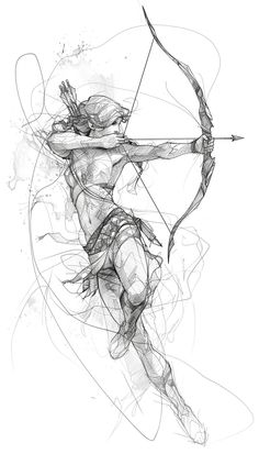 a drawing of a person with a bow and arrow