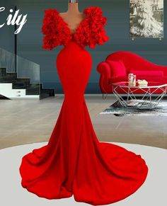 Lily Red Mermaid Chic Woman Evening Dress Gown Stain Ball Gown Ruched V Neck Night Dresses Gown Cust on Luulla V-neck Gown For Red Carpet And Prom Season, V-neck Gown With Ruffles For Evening, Red V-neck Mermaid Dress For Prom, Fishtail Evening Gown With Ruffles, Fishtail Gown With Ruffles For Evening, Evening Fishtail Gown With Ruffles, Red Prom Dresses With Long Train, Red Mermaid Gown With Sweep Train, Red Mermaid Hem Gown With Sweep Train