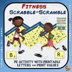 a poster with the words and numbers on it for kids to learn how to use scrabble - scramble