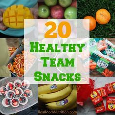 healthy team snacks with the title overlay that reads 20 healthy team snacks on it