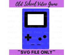 an old school video game svg file is shown in purple and black with the words,