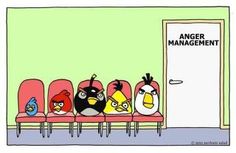 the angry birds are lined up in front of an open door and waiting for their owner to come home