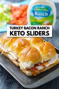 turkey bacon ranch keto sliders on a baking sheet with salad in the background