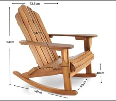 a wooden rocking chair with measurements for it