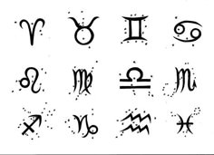 zodiac signs and their meanings are shown in black ink