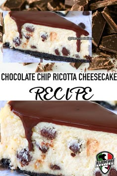 the chocolate chip ricotta cheesecake is ready to be eaten