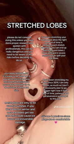 a woman with piercings on her nose and behind the ear is an ad for stretched lobs