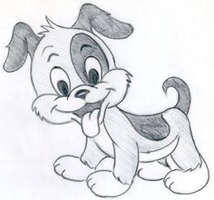 a drawing of a cartoon dog with his mouth open and tongue out, sitting on the ground