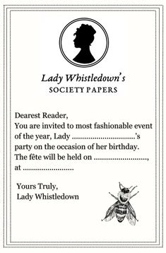 the lady whistledown's society paper is shown with an image of a bee on it