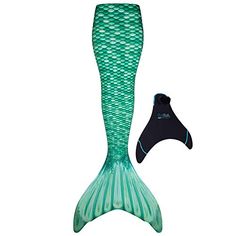 an image of a green and black mermaid tail with a mask on it's head